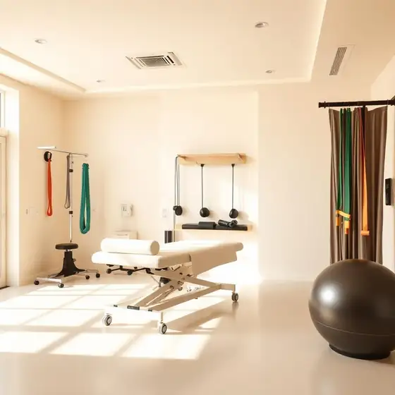 Ambiente do Studio GALE com maca, bola de pilates e equipamentos de fisioterapia